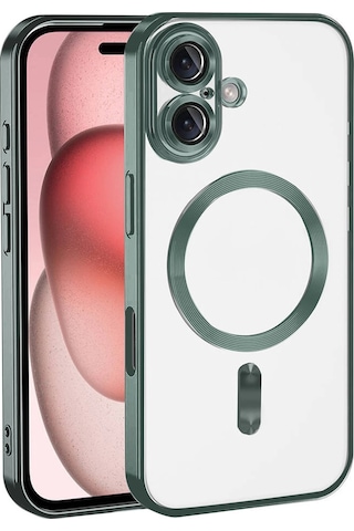 Apple Uyumlu iPhone 17 Pro Max İçin Magsafe İle Kılıf Kamera Lensli Korumalı Şeffaf Silikon Kapak Koyu Yeşil
