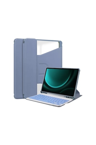 Samsung Galaxy Uyumlu Tab S9 Fe Plus Klavyeli Deri Kılıf - Lavanta