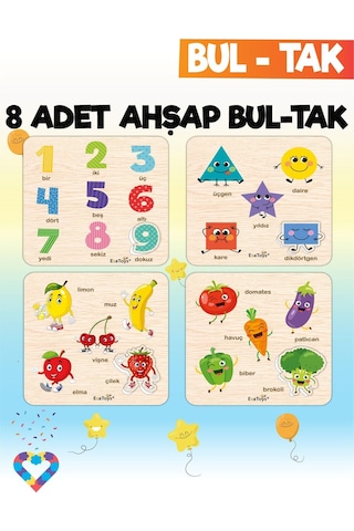 Montessori 8 Li Mega Bul Tak Seti 2 5 Yaş Ahşap Eğitici Oyuncak