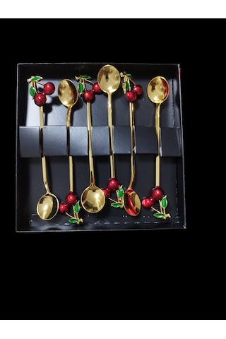 6 Adet Kirazlı Çay Kaşığı Seti Dekoratif Çay Kaşığı Seti