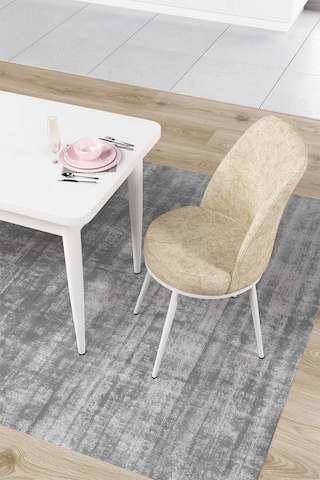 Canisa Concept Nil Serisi 70x110 Sabit Mutfak Masası Takımı Beyaz Masa 4 Krem Sandalye Krem
