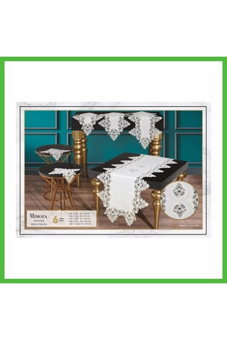 Vaveni Mimoza Model Krem 5 Parça Dantel Masa Örtüsü Runner Seti Salon Takımı No 666 Arz