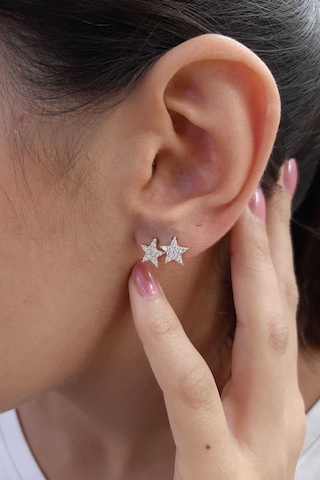 Fiyonk Kuyumculuk 14 Ayar Altın Swarovski Taşlı Büyük Yıldız Küpe 001