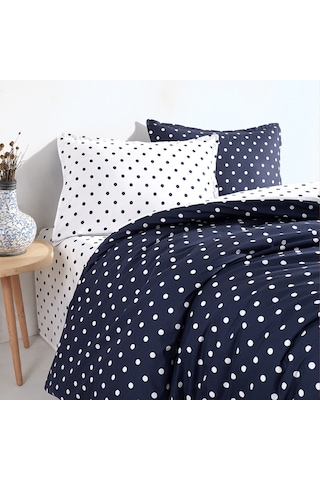 Coté Blanc Dots Mavi %100 Pamuk Battal Boy Nevresim Takımı Mavi