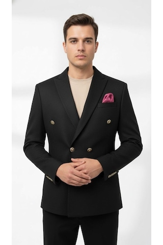 Erkek Suet Blazer Ceket Şık Düğmeli Takım Elbise Üstü Slim Fit Model Siyah