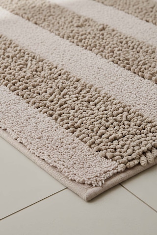 Bej Kabartmalı Çizgili 2 Li Banyo & Klozet Paspas Takımı Bej