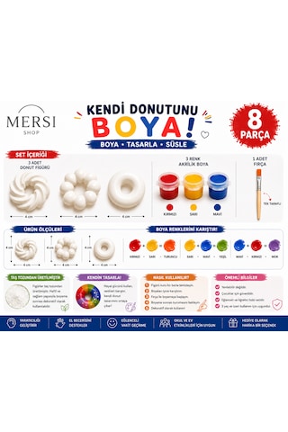 Ü Donut Taş Tozu Boyama Seti 3 Renk Akrilik Boya Ve Fırçalı Çocuk Hobi Aktivite Seti