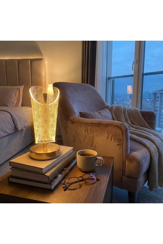 Gece Lambası Açık Silindirik Kristal Damla Formlu Led Masa Lambası Tabanlı Dokunmatik 3 Renk Işık Modlu Şarj Edilebilir Modern Dekor Amaçlı Gold .