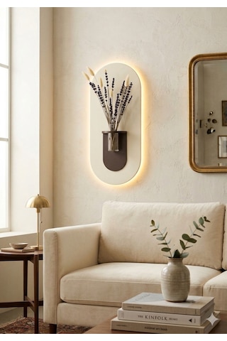 Gardenya Ahşap Pilli Ledli İskandinav Tarzı Salon Duvar Rafı Modern Çiçeklik 27 X 65 Cm Paris Grisi - Ahşap Ceviz