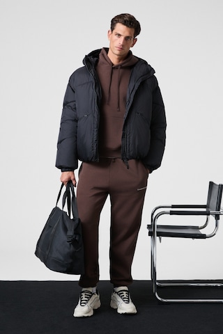 Grimelange Scarn Erkek Pamuklu İçi Polarlı Nakışlı Kapüşonlu Relaxed Kahverengi Sweatshirt