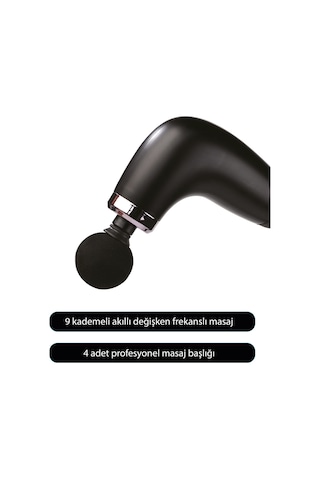 Walke Reach Pro Şarjlı Uzun Saplı Masaj Tabancası 4 Başlıklı Derin Doku Masaj Aleti V-02 Siyah