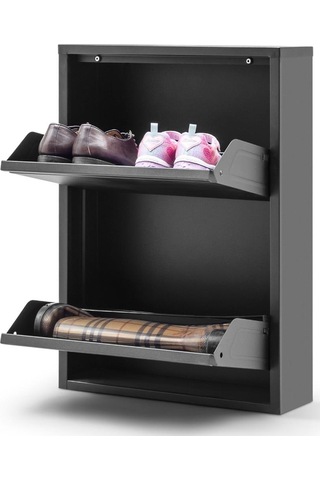 2 Raflı Metal Ayakkabılık Siyah Ayakkabı Rafı Rehome