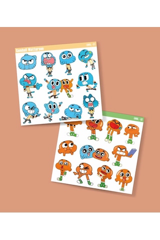 Gumball-darwin Watterson-çizgifilm Sticker Set 2li Parlak Kağıt- Çizgi Dizi Etiket Süsleme Mavi