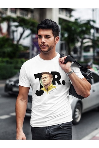 Noıssey Mavi Neymar Jr. Yıldız Futbolcu Portre Tasarım Baskılı T-shirt Pnrmtshrt02732 Beyaz