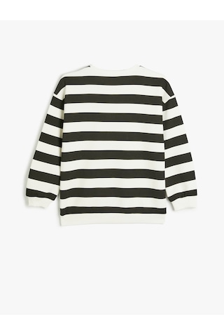 Koton Sweatshirt Köpek Baskılı Bisiklet Yaka Uzun Kollu Şardonlu Lacivert Çizgili 5wkg10462ak Lacivert Çizgili Lacivert