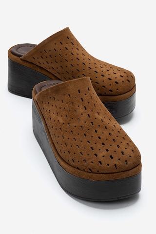 Luvishoes Lune Toprak Süet Hakiki Deri Delikli Kadın Dolgu Topuklu Terlik