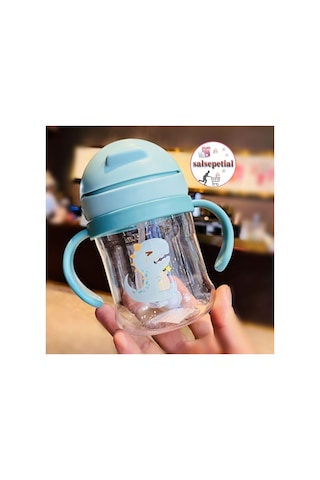 250ml Figürlü Pipeti Suluk Bebek Matara Sevimli Su Şişesi Bebek Pipetli Biberon Matara Yeşil