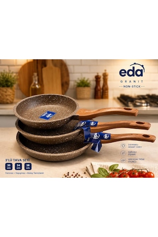 Eda Focus Kahverengi Granit Döküm 3'lü Tava Seti 20-24-28 Cm Zk-922