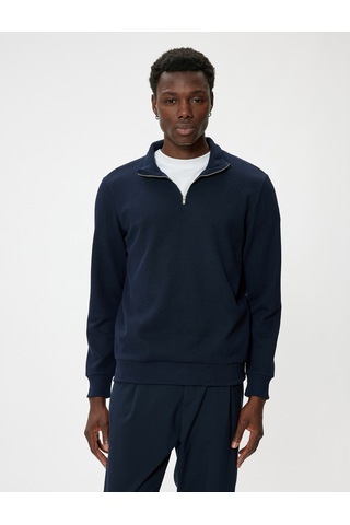 Koton Yarım Fermuarlı Sweatshirt Uzun Kollu Dokulu Pamuk Karışımlı Lacivert 5wam70041mk Lacivert