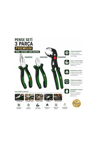 3 Parça Premium Pense Seti - 10 İnç Papağan, 7 İnç Pense, 6 İnç Yan Keski