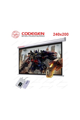 Codegen Ex-24 Motorlu Projeksiyon Perdesi 240x200 Elektrikli Uzaktan Kumandalı Arkası Siyah Fonlu - Duvar/tavan Asılabilir