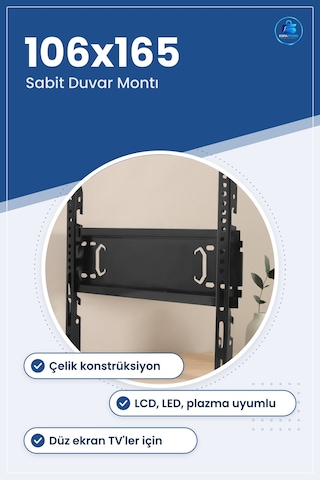 Sabit Tv Ası Aparatı 106x165 Mm Çelik Duvar Montaj Düz Ekran Lcd