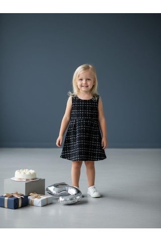 Kız Bebek Tüvit Kumaş Kolsuz Elbise-16424 Siyah