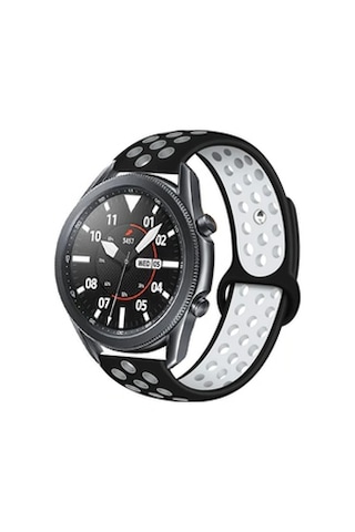 Samsung Galaxy Uyumlu Watch 46mm 22mm Krd-02 Silikon Kordon - Siyah-beyaz