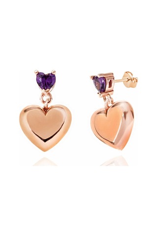 Aya Diamond Gümüş Rose Kalp Çivili Kadın Küpe Rose