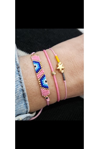 Harmel Jewelry Miyuki Pembe Nazar Üçlü Bileklik