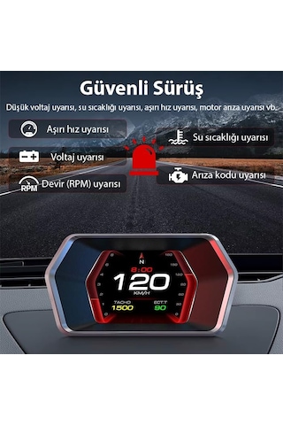 Ally P17 Hud Obd2 & Gps Çift Sistemli Araç Bilgisayarı / Dijital Kilometre, Su Ve Yağ Sıcaklığı Ölçer, Hız &