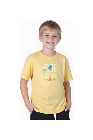 Panios Kids Surf Baskılı Erkek Çocuk Kısa Kollu Tişört Sarı