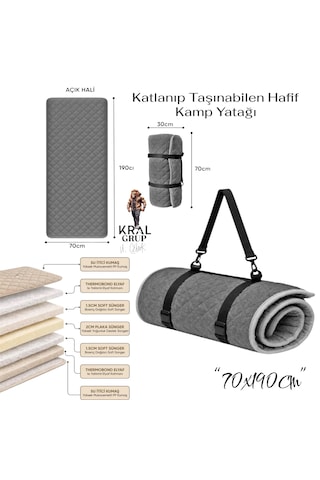 Taşınabilir Katlanır Outdoor Matı, Katlanır Yatak, Karavan Kamp Yatağı Anne Yanı Deprem Yatağı 70 190 Tek Kişilik Antrasit - Gri