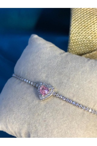 Vogutima Svarovski Taşlı Pembe Kalp Su Yolu Gümüş Işıklı Kutuda Bileklik