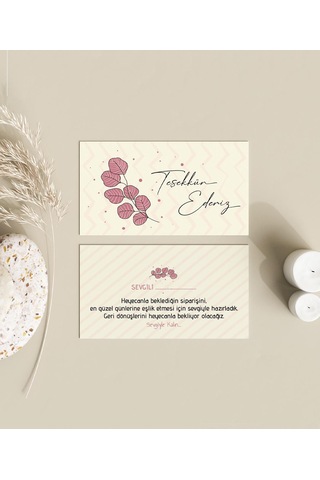 Çift Yön Çiçek Desenli Teşekkür Kartı Thank You Cart Pytktskk20