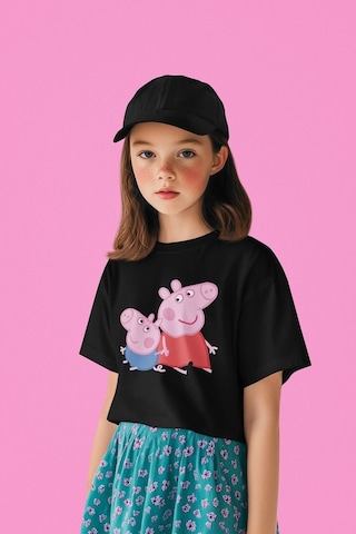 Sevbano Peppa Pig Baskılı Unisex Çizgi Film Çocuk Tişört 1-12 Yaş Siyah