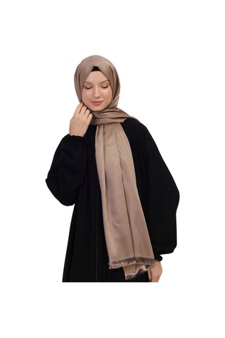 Çift Taraflı Düz Jakar Şal Parlak & Mat Dokulu, Özel Gün Şalı, Düz Renk Koyu Bej