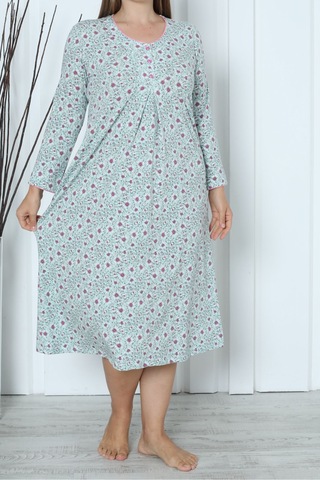 Kadın Tunik Uzun Gecelik Uzun Kollu Büyük Beden Pamuklu Mınt Mint