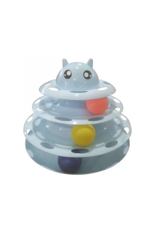 Özel Üretim Dayanıklı Kaymaz Kauçuk Pedli 3 Toplu Eğlenceli 3 Katlı Kedi Oyuncağı Mavi 19,5 Cm X 24cm