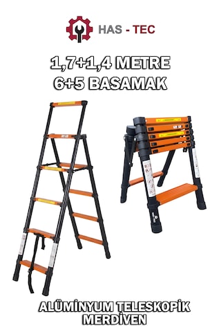 Teleskopik Merdiven 2+2,3 Metre 5+6 Basamaklı A Tipi Uzayan