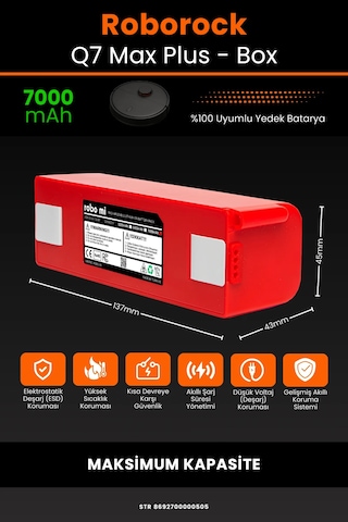 Roborock Q7 Max Plus 7000mah Uyumlu Robot Süpürge Bataryası - Box - Maksimum Kapasite