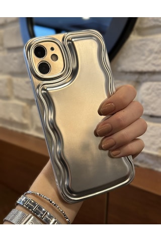 Apple Uyumlu iPhone 12 igzaglı Dalgalı Gümüş Puf Kılıf