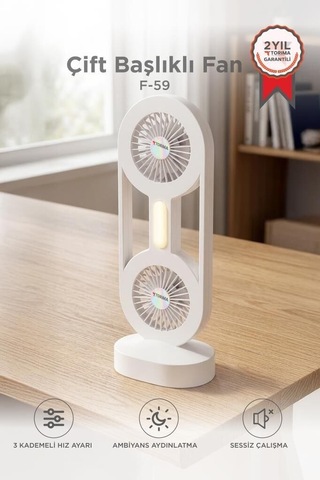 Premium Şarjlı Masaüstü Vantilatör F59 Beyaz Masa Üstü Çalışma Masası Soğutucu