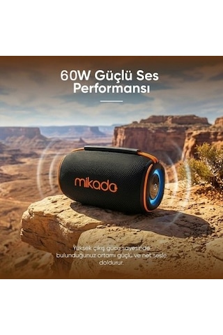 Mikado Md-33bt Siyah Ipx6 60w Rgb Işıklı 7200mah Tf Kart+usb Destekli Bluetooth