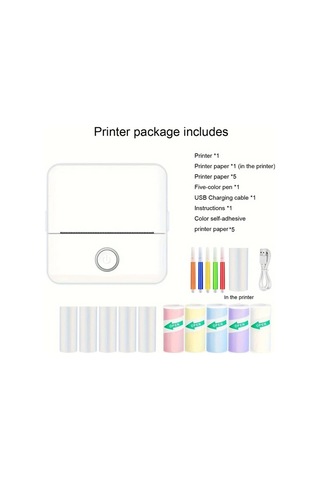 Motion003 Beyaz B Taşınabilir Kablosuz Mini Termal Yazıcı Mürekkepsiz Etiket Yapıcı Usb