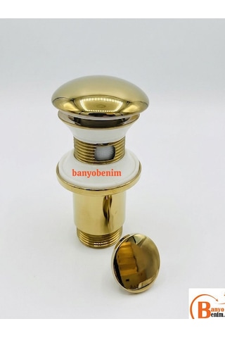 Pop Up Sifon Taşma Delikli Porselen Kafa Gold Renk Sifon Ve Gold Renk Lavabo Yüzüğü Lavabo Sifonu