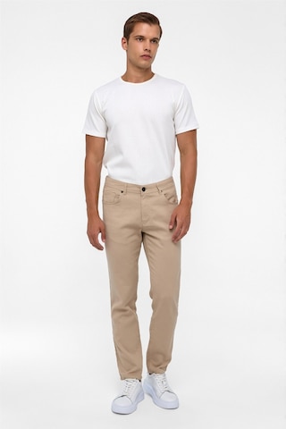 Süvari Bej Slim Fit 5 Cep Kalıp Armürlü Kanvas Pantolon-35413 Bej