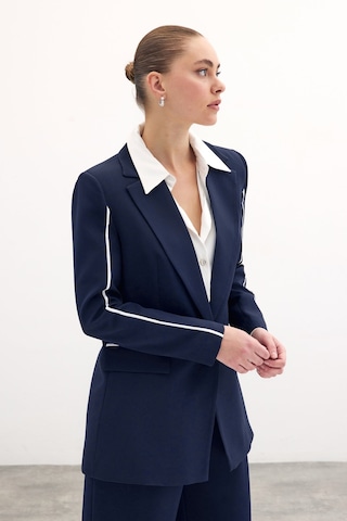 Sateen Kontrast Salaş Ceket - Lacivert-134593 Lacivert