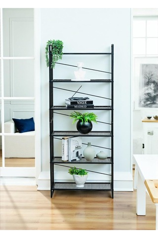 Dekoratif Siyah Metal Kitaplık 6 Raflı Çok Amaçlı Stand Salon Ve Çalışma Odası Düzenleyici Çok Renkli