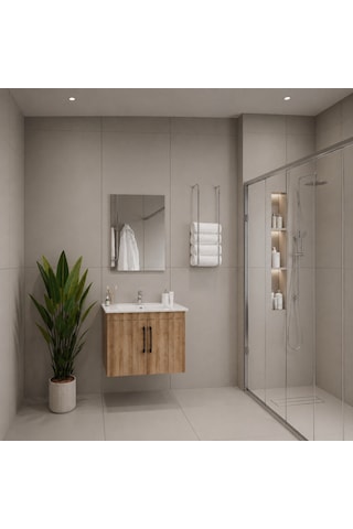 Creavit D20 Banyo Dolabı Seti Çekmeceli 80 Cm Everest Kahverengi